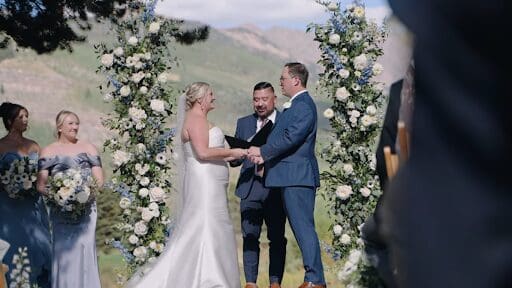 Ali and Morgan exchanging vows at Wedding