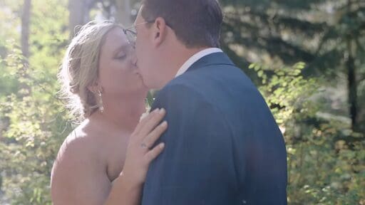 First kiss as husband and wife at Wedding Island ceremony in Vail